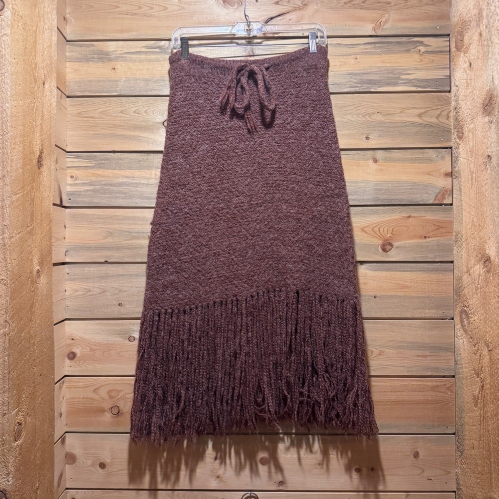 Vintage Peruvian Trading Mauve Knit Sweater & Fringe Skirt Boho Hippie Festival - Picture 3 of 8